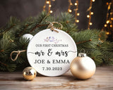 First Christmas Married Ornament, Mr and Mrs Christmas Ornament, Personalized Wedding Gift