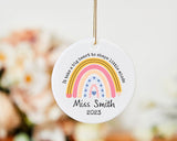 Custom Teacher Gift Ornament, Personalized Rainbow Teacher Ornament, Teacher Christmas Ornament Gift, Mentor Gift Ornament