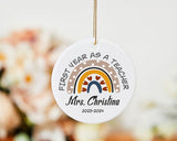 First Year As A Teacher Gift, Custom Name Teacher Ornament, Rainbow Teacher Ornament, Christmas Teacher Ornament, New Teacher Ornament