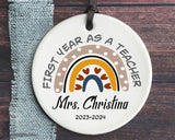 First Year As A Teacher Gift, Custom Name Teacher Ornament, Rainbow Teacher Ornament, Christmas Teacher Ornament, New Teacher Ornament