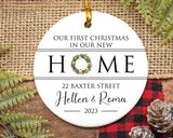 Personalized New Home Ornament, New Home Christmas Ornament, Wreath New House Ornament