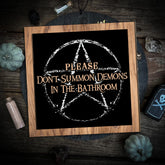 Please Don't Summon Demons in The Bathroom Sign, Funny Bathroom Decor, Halloween Wood Sign, Gothic Home Decor, Halloween Decoration