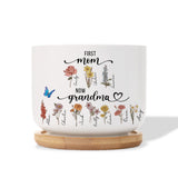 Personalized First Mom Now Grandma Ceramic Plant Pot, Custom Birth Flowers Plant Pot, Grandma's Garden Gift, Mother's Day Gift