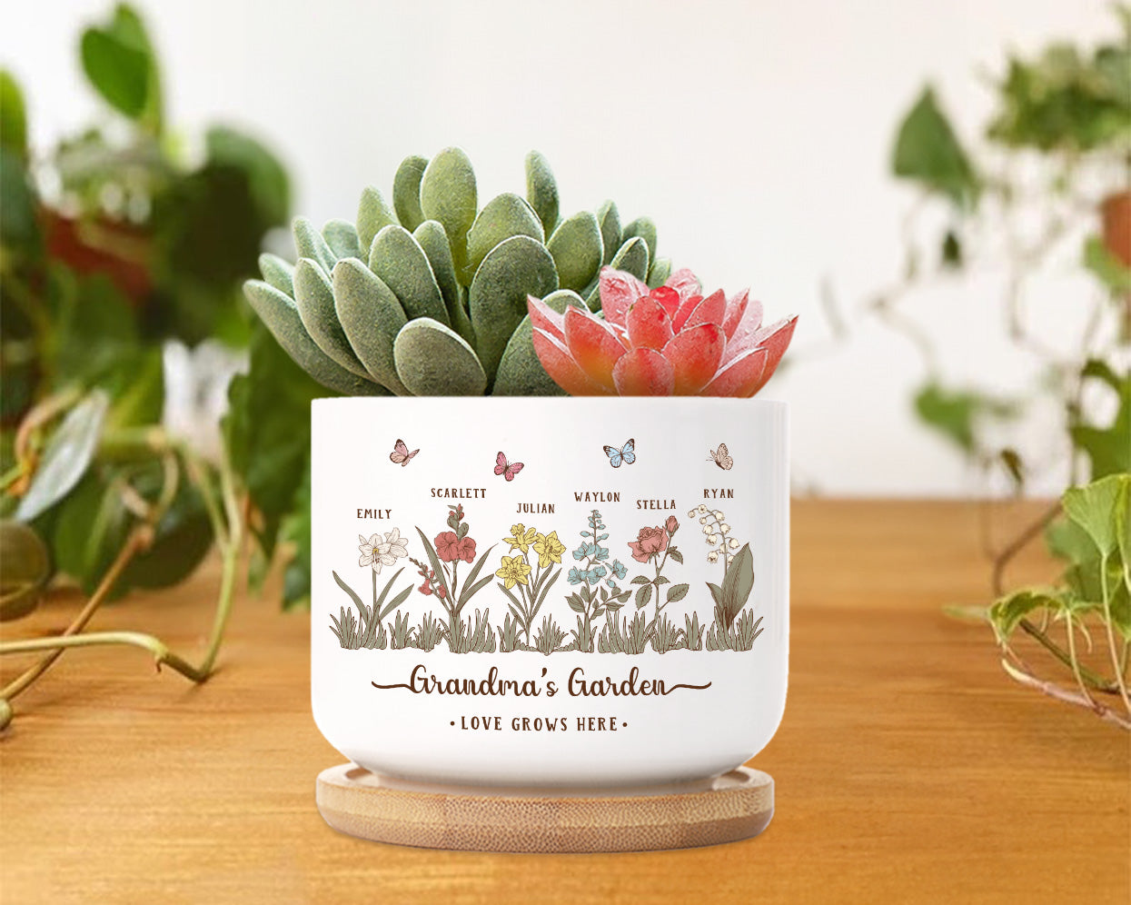 Personalized Grandma's Garden Ceramic Plant Pot, Custom Birth Flower Plant Pot, Mother's Day Gift, Grandma Gift From Grandkids
