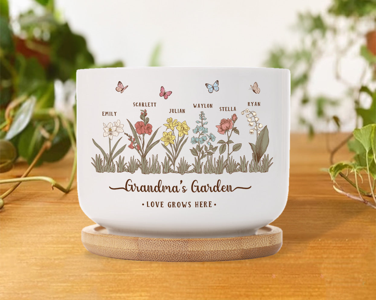 Personalized Grandma's Garden Ceramic Plant Pot, Custom Birth Flower Plant Pot, Mother's Day Gift, Grandma Gift From Grandkids Secondary image