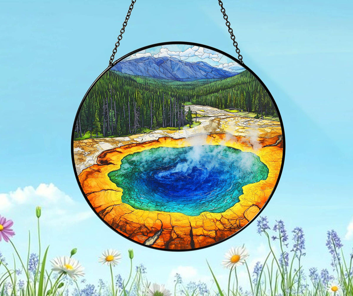 Yellowstone National Park Glass Suncatcher, US Park Sun Catcher, National Park Ornament, Window Hangings, Travel Gift, Nature Wall Art