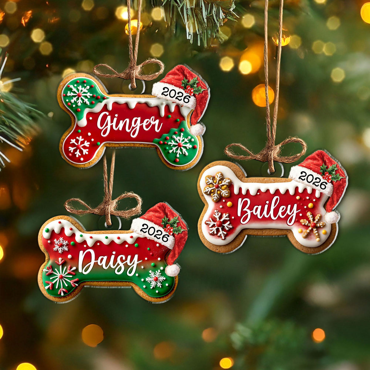 Custom Dog Bone Gingerbread Christmas Ornament, Custom Dog Ornament, Pet Ornament, Dog Lover Gift, New Dog Ornament, Christmas Decor