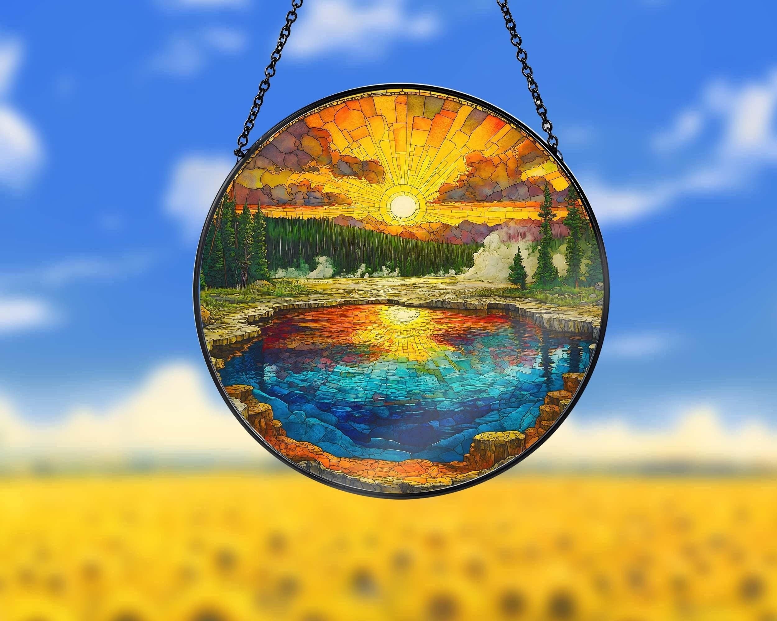 Yellowstone National Park Glass Suncatcher, US Park Sun Catcher, National Park Ornament, Window Hangings, Travel Gift, Nature Wall Art Secondary image