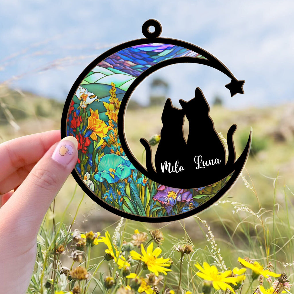 Personalized Couple Cats Memorial Suncatcher, Custom Cat Memorial Gift, Cat Loss Gift, Loss of Cats Gift, Cat Sympathy Gift, Cat Suncatcher