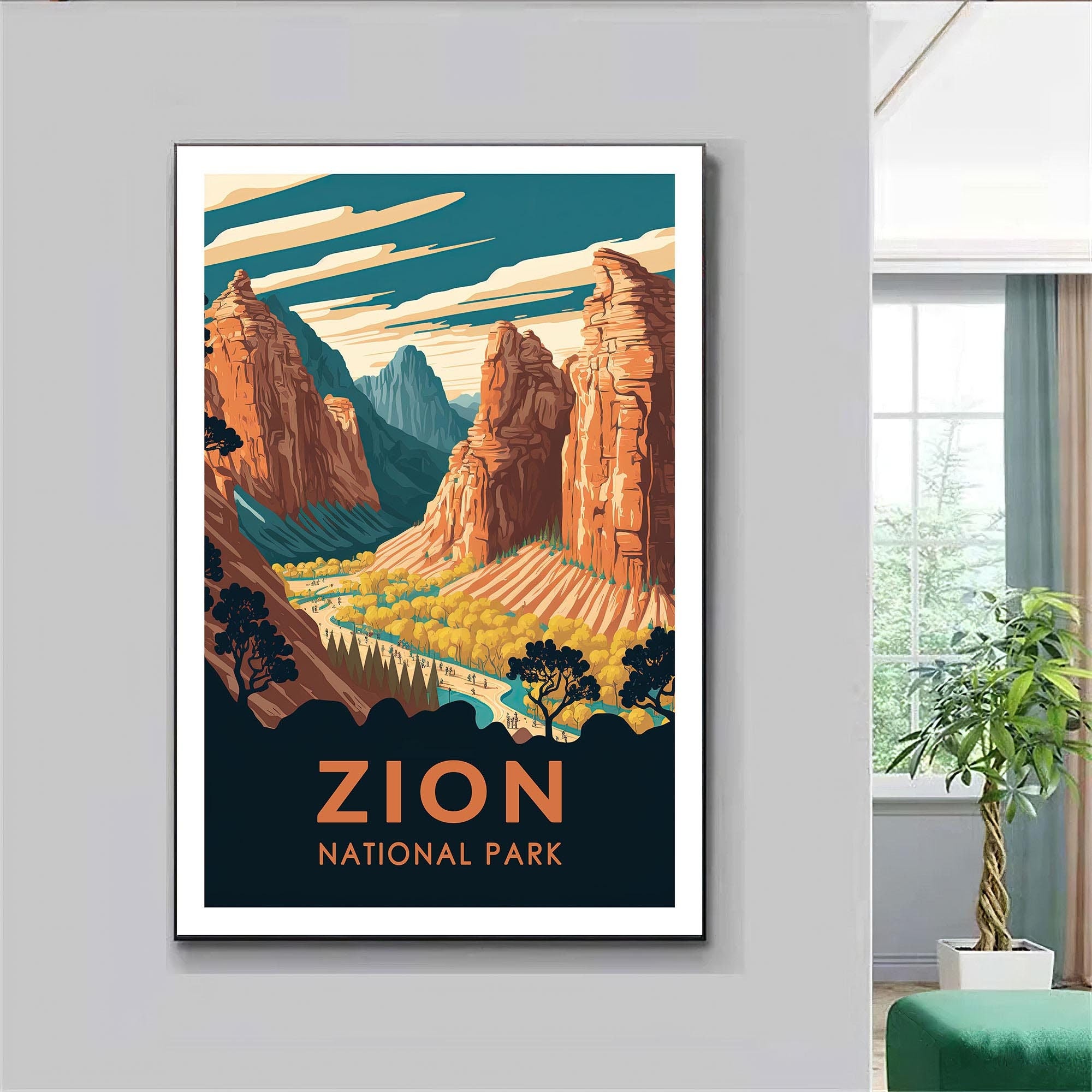Zion National Park Poster, Zion Travel Wall Art, Utah Poster, US National Parks Poster, HIking Poster, Travel Poster, Adventure Poster Secondary image