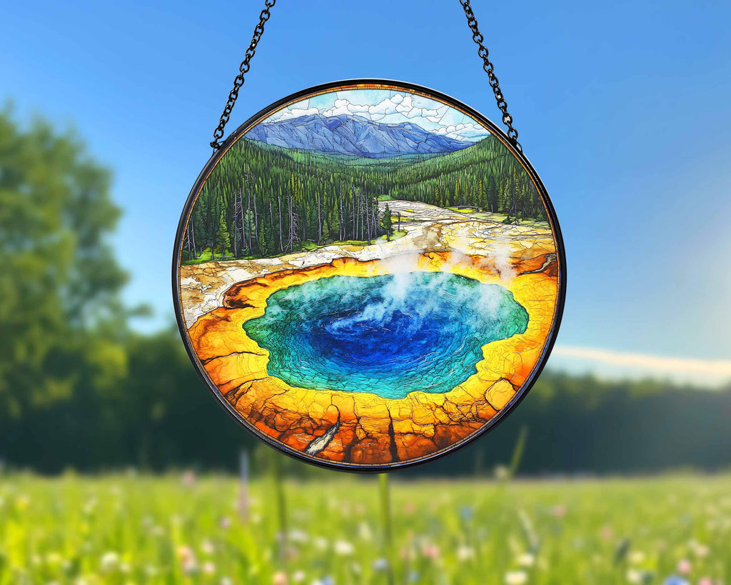 Yellowstone National Park Glass Suncatcher, US Park Sun Catcher, National Park Ornament, Window Hangings, Travel Gift, Nature Wall Art
