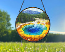 Yellowstone National Park Glass Suncatcher, US Park Sun Catcher, National Park Ornament, Window Hangings, Travel Gift, Nature Wall Art
