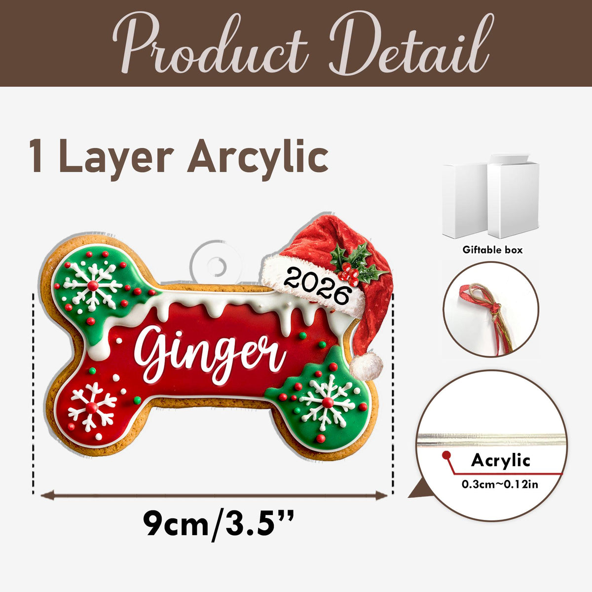 Custom Dog Bone Gingerbread Christmas Ornament, Custom Dog Ornament, Pet Ornament, Dog Lover Gift, New Dog Ornament, Christmas Decor