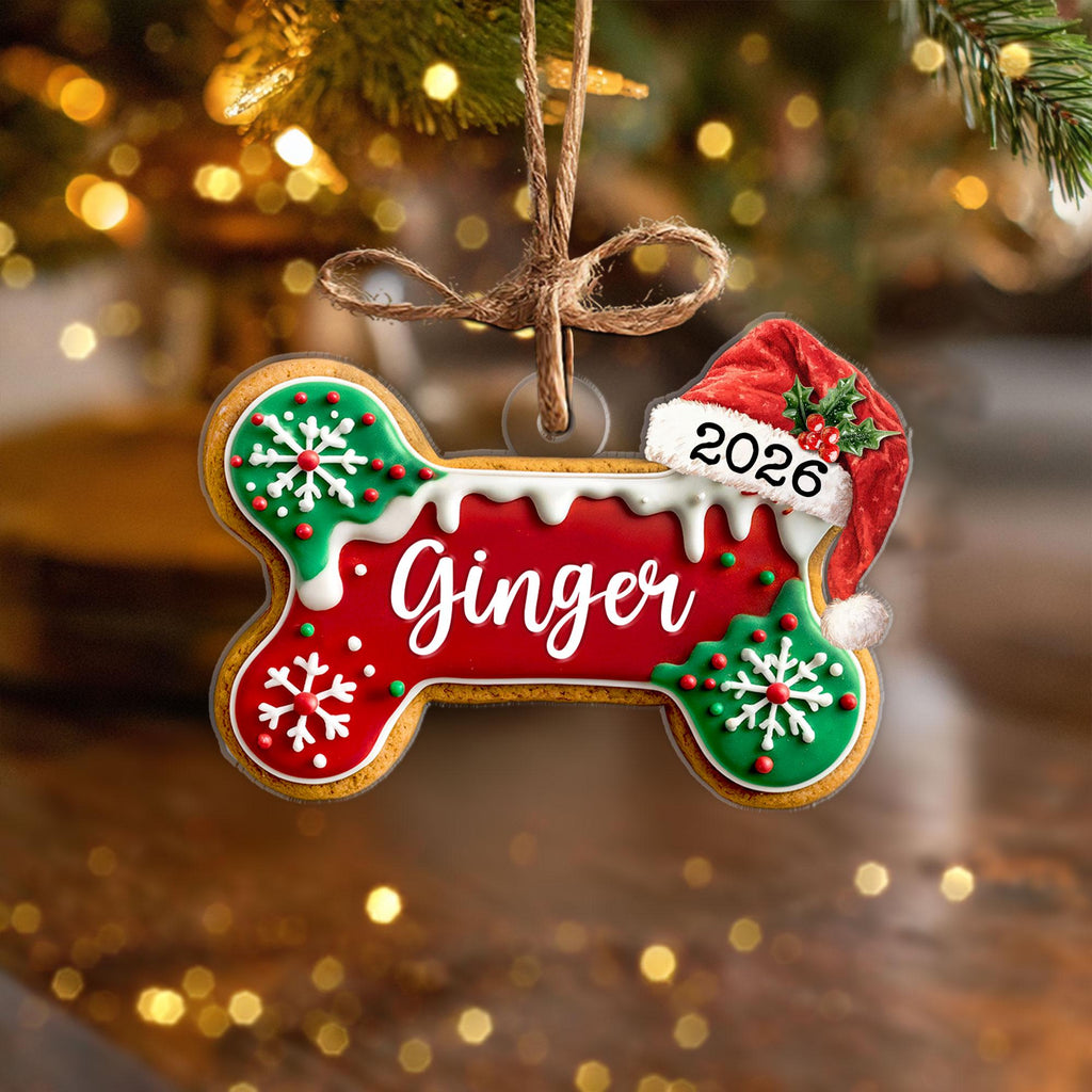 Custom Dog Bone Gingerbread Christmas Ornament, Custom Dog Ornament, Pet Ornament, Dog Lover Gift, New Dog Ornament, Christmas Decor