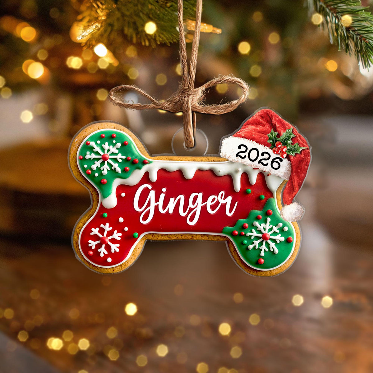 Custom Dog Bone Gingerbread Christmas Ornament, Custom Dog Ornament, Pet Ornament, Dog Lover Gift, New Dog Ornament, Christmas Decor