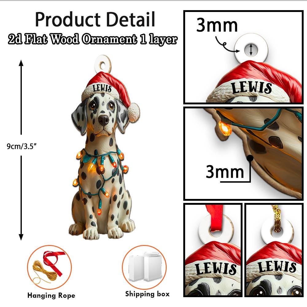 Customized Name Dalmatian Christmas Ornament, Dog First Christmas FLAT Ornament, Personalized Puppy Ornament