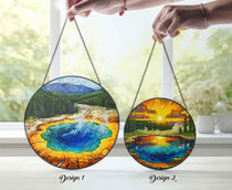 Yellowstone National Park Glass Suncatcher, US Park Sun Catcher, National Park Ornament, Window Hangings, Travel Gift, Nature Wall Art