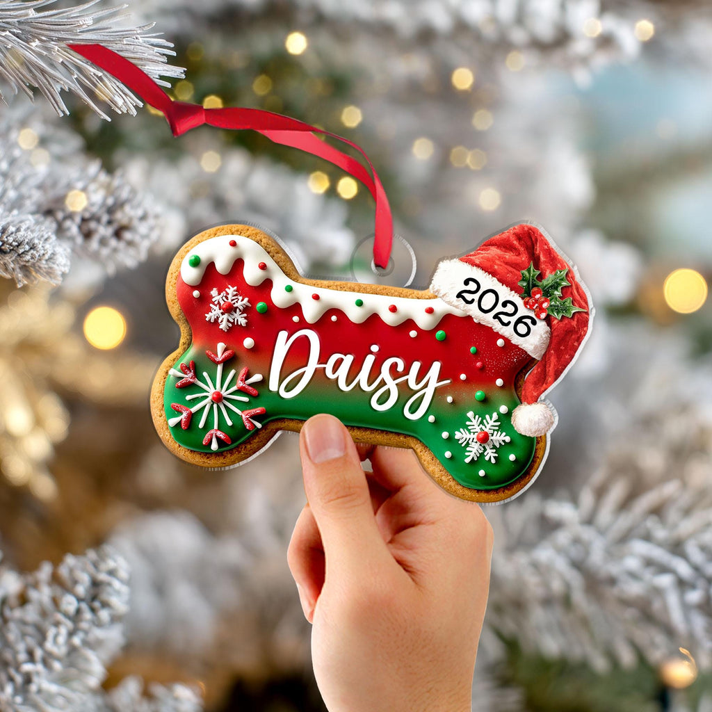 Custom Dog Bone Gingerbread Christmas Ornament, Custom Dog Ornament, Pet Ornament, Dog Lover Gift, New Dog Ornament, Christmas Decor