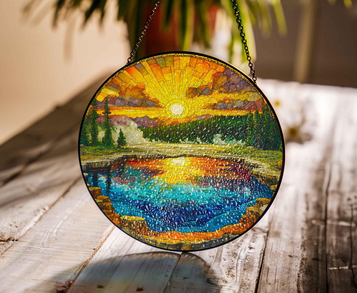 Yellowstone National Park Glass Suncatcher, US Park Sun Catcher, National Park Ornament, Window Hangings, Travel Gift, Nature Wall Art