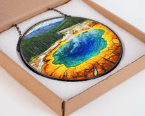 Yellowstone National Park Glass Suncatcher, US Park Sun Catcher, National Park Ornament, Window Hangings, Travel Gift, Nature Wall Art