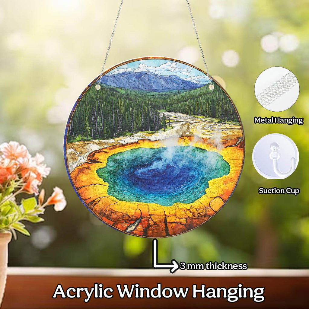 Yellowstone National Park Glass Suncatcher, US Park Sun Catcher, National Park Ornament, Window Hangings, Travel Gift, Nature Wall Art