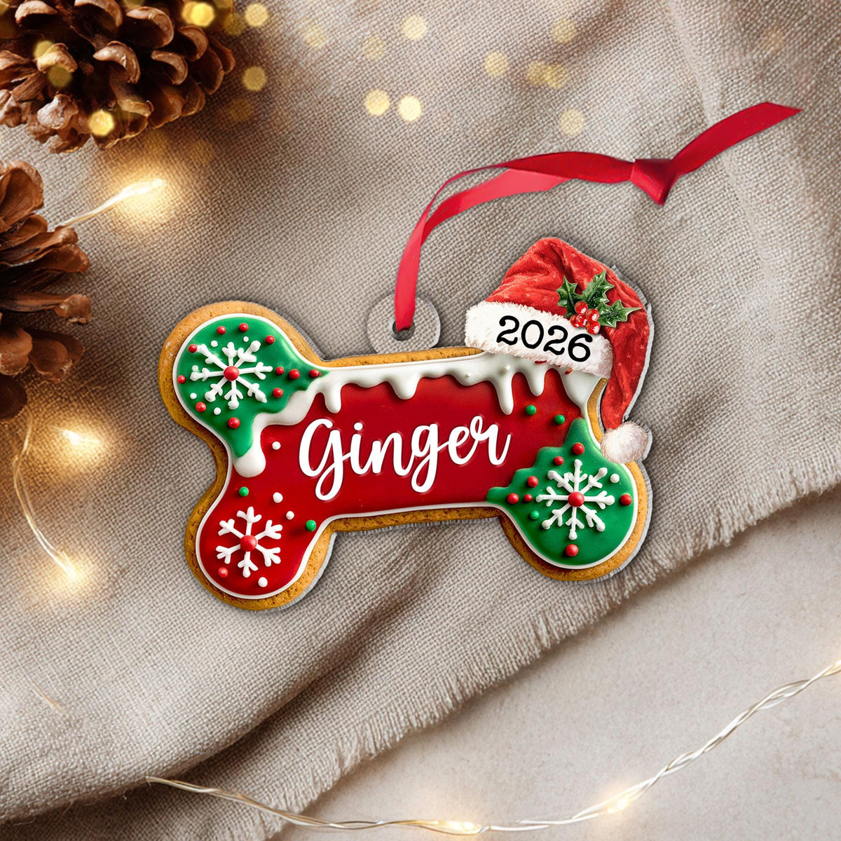 Custom Dog Bone Gingerbread Christmas Ornament, Custom Dog Ornament, Pet Ornament, Dog Lover Gift, New Dog Ornament, Christmas Decor