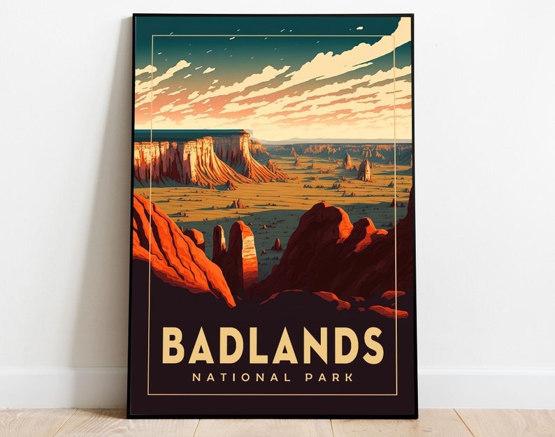 Badlands National Park Poster, South Dakota Poster, US National Parks Poster, Travel Wall Art, Nature Lover Poster, Landscape Poster Main image