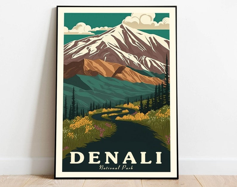 Denali National Park Alaska Poster, US National Parks Poster, Denali Art, Travel Poster, Landscape Poster, Nature Poster, Adventure Gift Main image