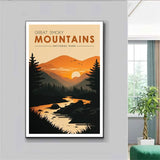 Great Smoky Mountains National Park Poster, Sunset Wall Art, Carolina Tennessee Poster, US National Parks Travel Poster, Adventure Wall Art