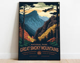 Great Smoky Mountains National Park Poster, Carolina Poster, Tennessee Wall Art, US National Parks Poster, Travel Poster, Adventure Wall Art