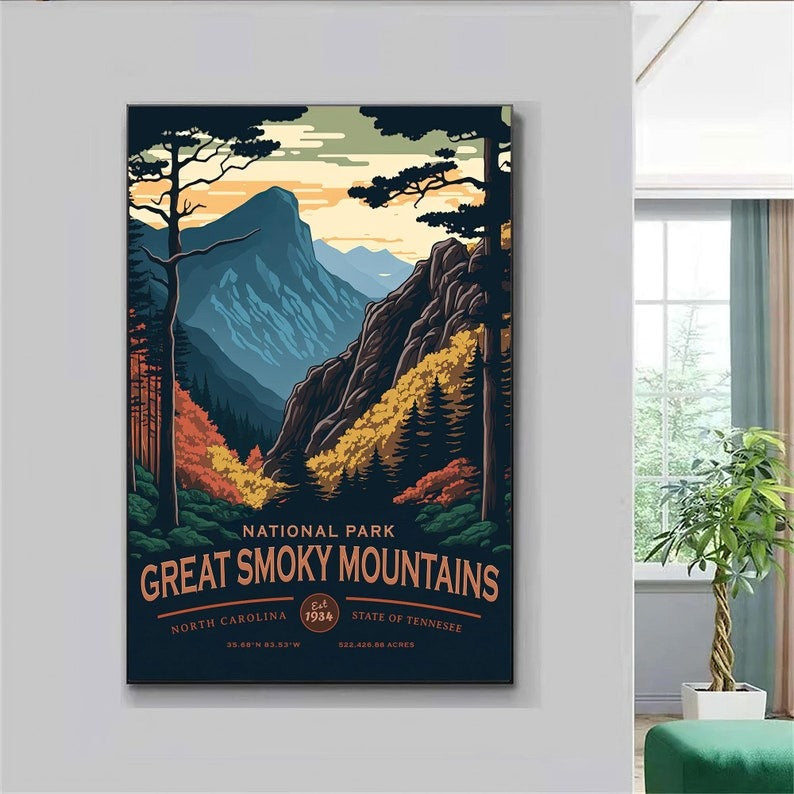 Great Smoky Mountains National Park Poster, Carolina Poster, Tennessee Wall Art, US National Parks Poster, Travel Poster, Adventure Wall Art Secondary image