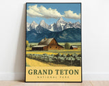 Moulton Barn And Teton Range Poster, Grand Teton National Park Poster, Wyoming Art, USA National Parks Poster, Travel Poster, Landscape Art