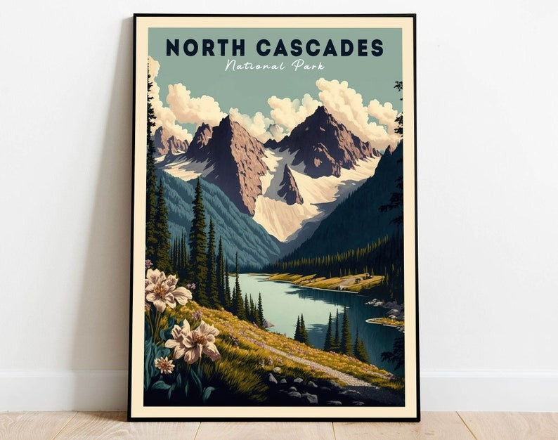 North Cascades National Park Poster, US National Park Poster, Washington Poster, Travel Poster, Nature Lover Art, Landscape Poster Main image