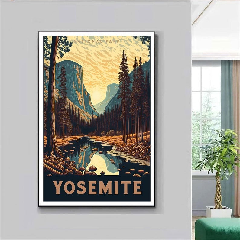 Yosemite National Park Poster, California Wall Art, US National Parks Poster, Travel Poster, Adventure Poster, Hiking Art, Landscape Art Secondary image