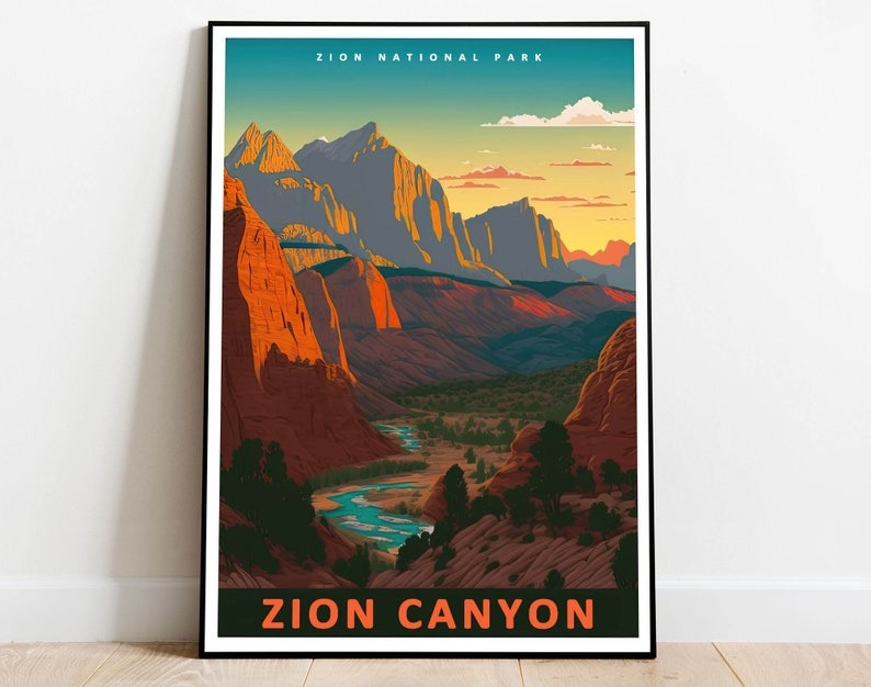 Zion Canyon From Angels Landing At Sunset Poster, Zion National Park Poster, Utah Wall Art, Travel Poster, US National Parks Poster Main image