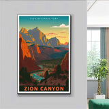 Zion Canyon From Angels Landing At Sunset Poster, Zion National Park Poster, Utah Wall Art, Travel Poster, US National Parks Poster