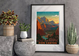 Zion Canyon From Angels Landing At Sunset Poster, Zion National Park Poster, Utah Wall Art, Travel Poster, US National Parks Poster