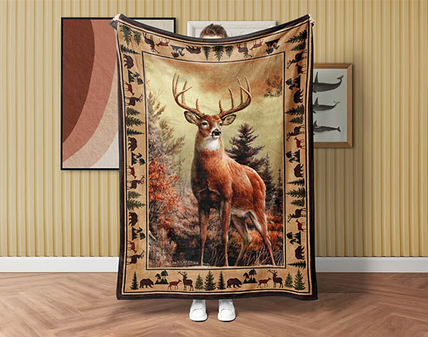 Vintage Deer Hunting Blanket, Deer Hunter Blanket, Hunting Dad Fleece Sherpa Blanket, Deer Lover Blanket, Hunting Dad Gift, Husband Blanket Main image