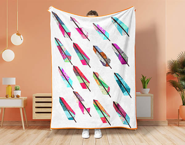 Feather Fleece Sherpa Blanket, Bird Feather Blanket, Colorful Feather Blanket, Grandma Blanket, Mom Blanket, Sister Blanket Main image