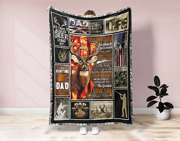 Deer Hunting Blanket, Hunting Dad Fleece Sherpa Blanket, Deer Hunter Blanket, Deer Lover Blanket, Hunting Dad Gift, Husband Blanket Main image