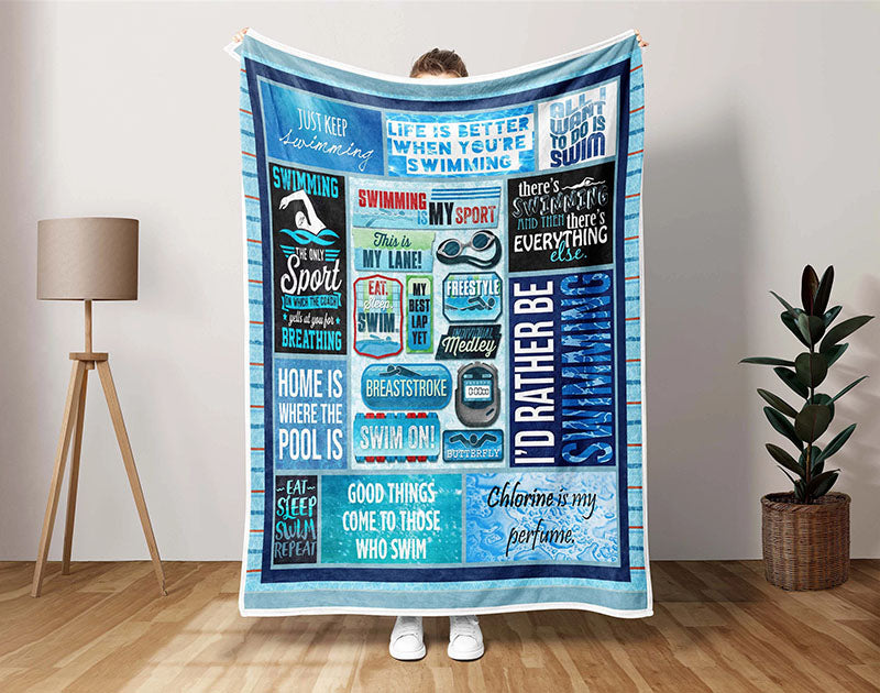 Swimming Blanket, Swimmer Fleece Sherpa Blanket, Pool Life Blanket, Sport Blanket, Hobby Blanket, Swim Blanket, Swim Coach Gift Main image