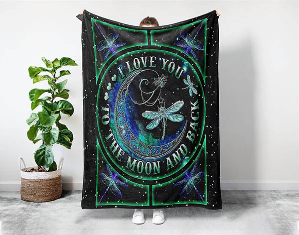 Dragonfly Moon Blanket, Insect Blanket, Flying Animal Blanket, Dragonfly Fleece Sherpa Blanket, Animal Blanket, Grandma Grandpa Blanket Main image