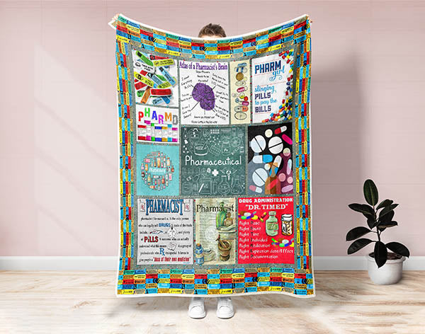 Pharmacy Blanket, Pharmacist Blanket, Pharmaceutical Blanket, Pharmaceutist Blanket, Druggist Gift, Chemist Blanket, Pharm Girl Blanket Main image