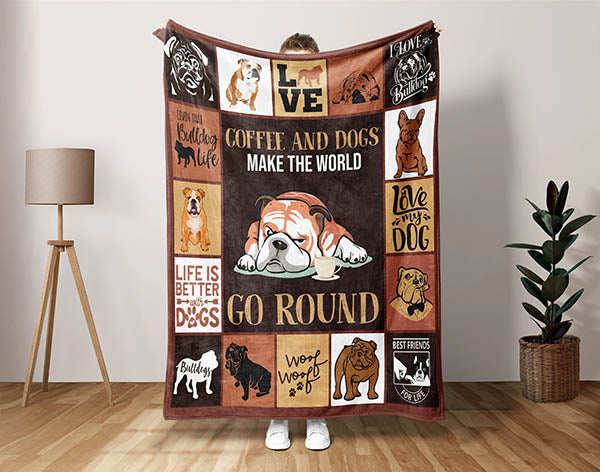 Bulldog Coffee Blanket, Bulldog Lover Blanket, Bulldog Mom Gift, Coffee Lover Blanket, Dog Mom Blanket, Dog Lover Blanket, Dog Owner Blanket Main image