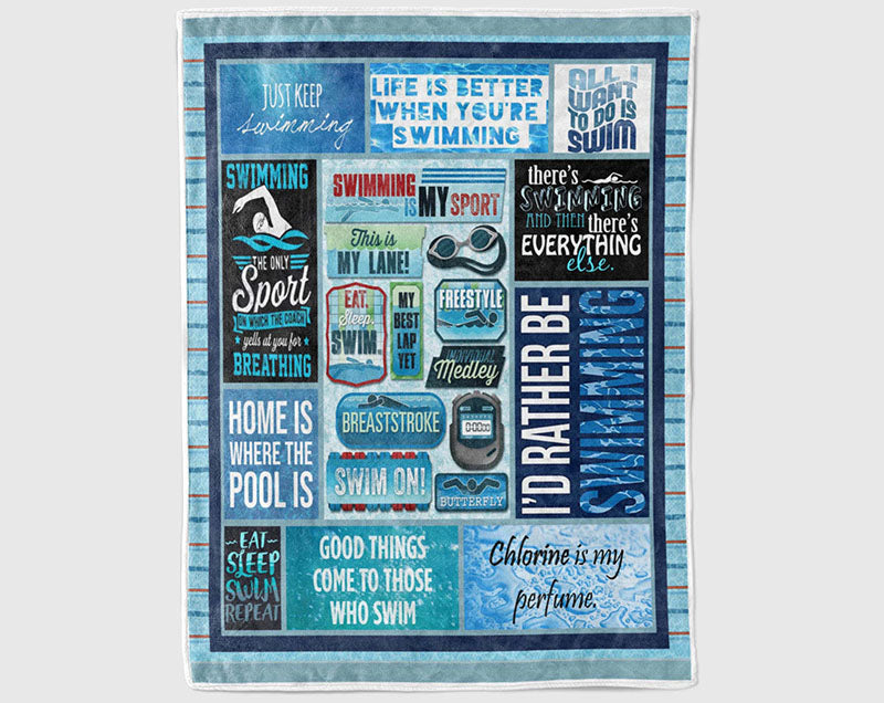 Swimming Blanket, Swimmer Fleece Sherpa Blanket, Pool Life Blanket, Sport Blanket, Hobby Blanket, Swim Blanket, Swim Coach Gift Secondary image