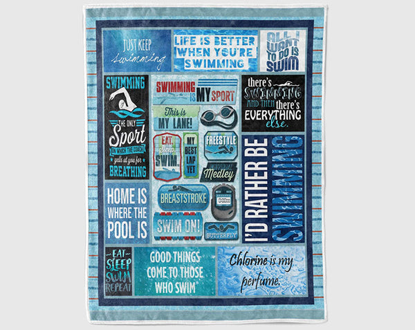 Swimming Blanket, Swimmer Fleece Sherpa Blanket, Pool Life Blanket, Sport Blanket, Hobby Blanket, Swim Blanket, Swim Coach Gift