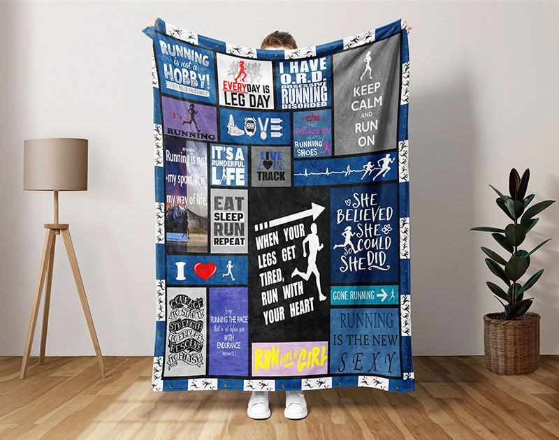 Running Girl Blanket, Runner Blanket, Marathon Blanket, Athlete Blanket, Running Fleece Sherpa Blanket, Running Mom Blanket, Sport Blanket Main image