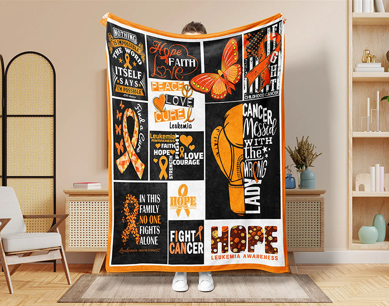 Leukemia Cancer Awareness Blanket, Leukemia Fighter Blanket, Orange Ribbon Blanket, Leukemia Warrior Blanket, Leukemia Support Blanket Main image