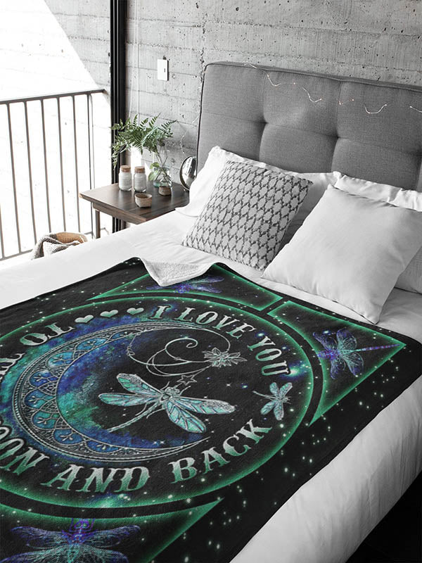 Dragonfly Moon Blanket, Insect Blanket, Flying Animal Blanket, Dragonfly Fleece Sherpa Blanket, Animal Blanket, Grandma Grandpa Blanket Secondary image
