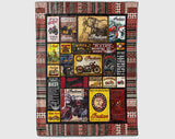 Vintage Indian Motorcycle Blanket, Biker Blanket, Motorbike Fleece Sherpa Blanket, American Motorcycle Blanket, Retro Motorcycle Blanket